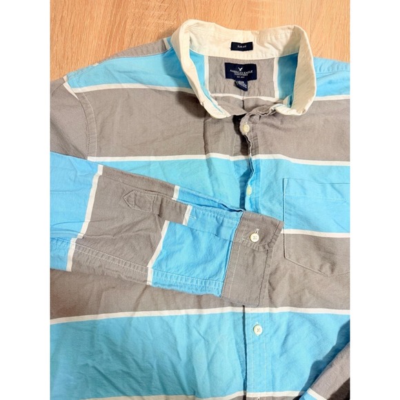 American Eagle Outfitters Other - American Eagle Outfitters Slim Fit Button‎ Up Shirt Mens Large Blue Gray Striped
